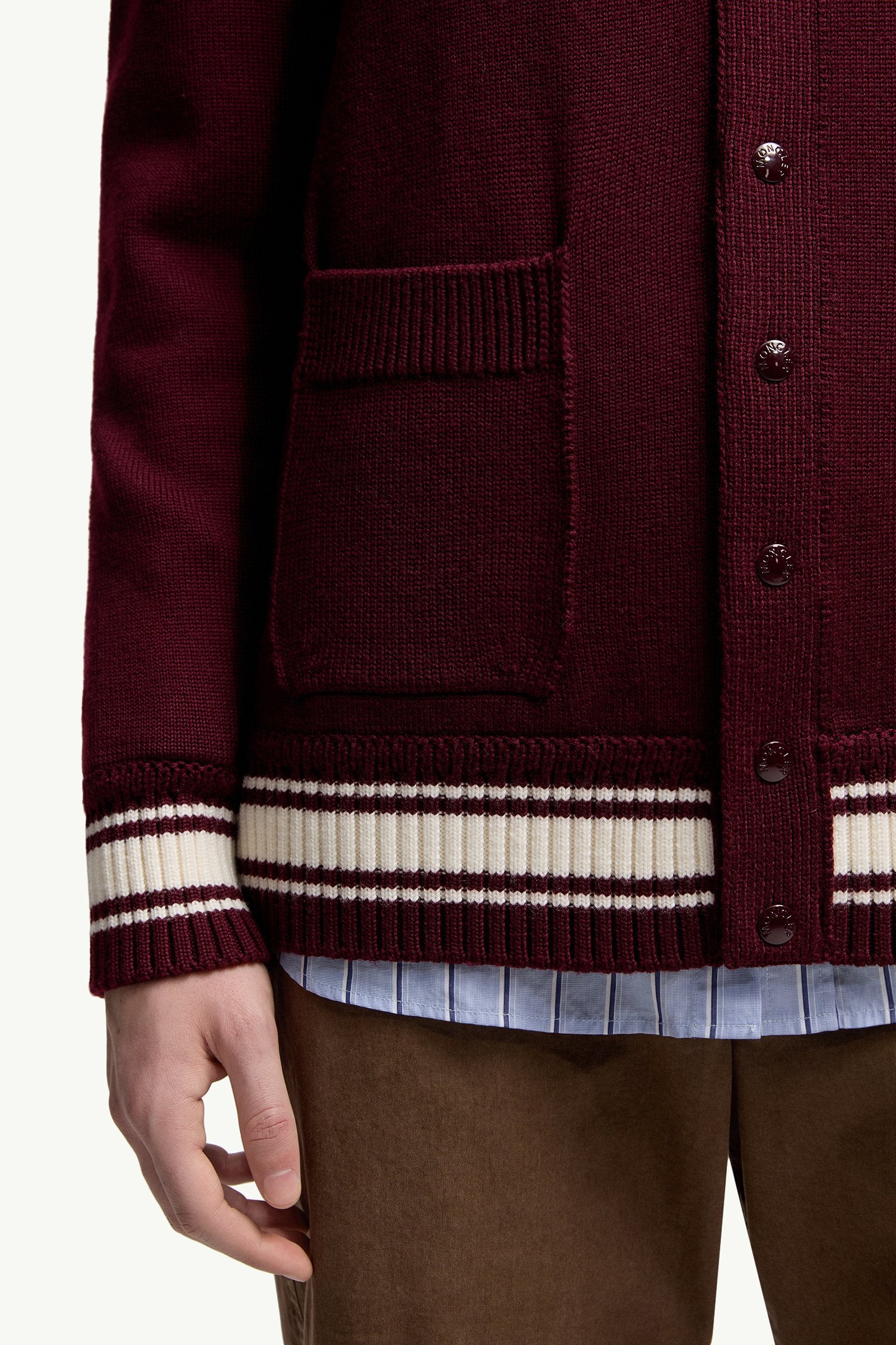 Moncler Embroidered Monogram Wool Cardigan Burgundy Burgundy
