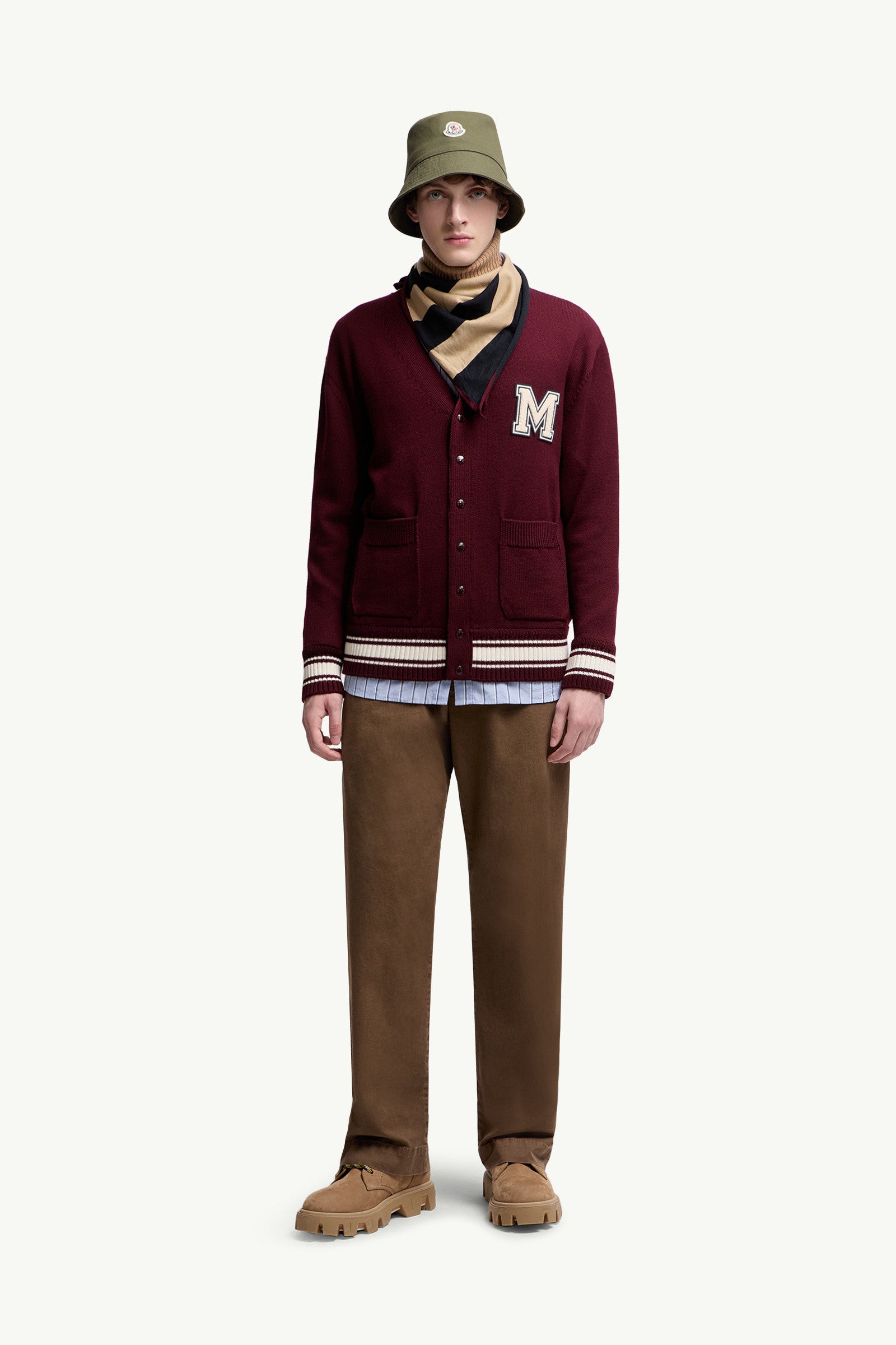 Moncler Embroidered Monogram Wool Cardigan Burgundy Burgundy