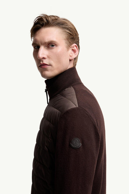 Moncler Padded Wool & Cashmere Zip-Up Cardigan Brown Brown