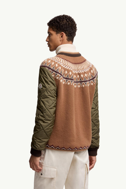 Moncler Padded Geometric Wool Blend Cardigan Beige & Green Beige & Green