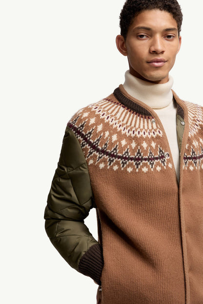 Moncler Padded Geometric Wool Blend Cardigan Beige & Green Beige & Green