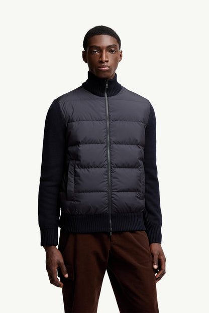 Moncler Padded Wool Zip-Up Cardigan Navy Blue Navy Blue