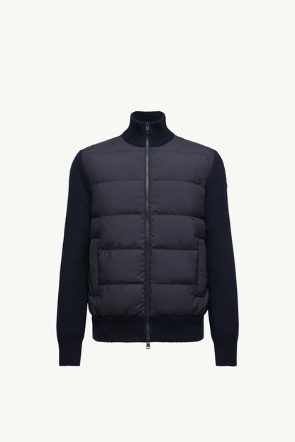 Moncler Padded Wool Zip-Up Cardigan Navy Blue Navy Blue