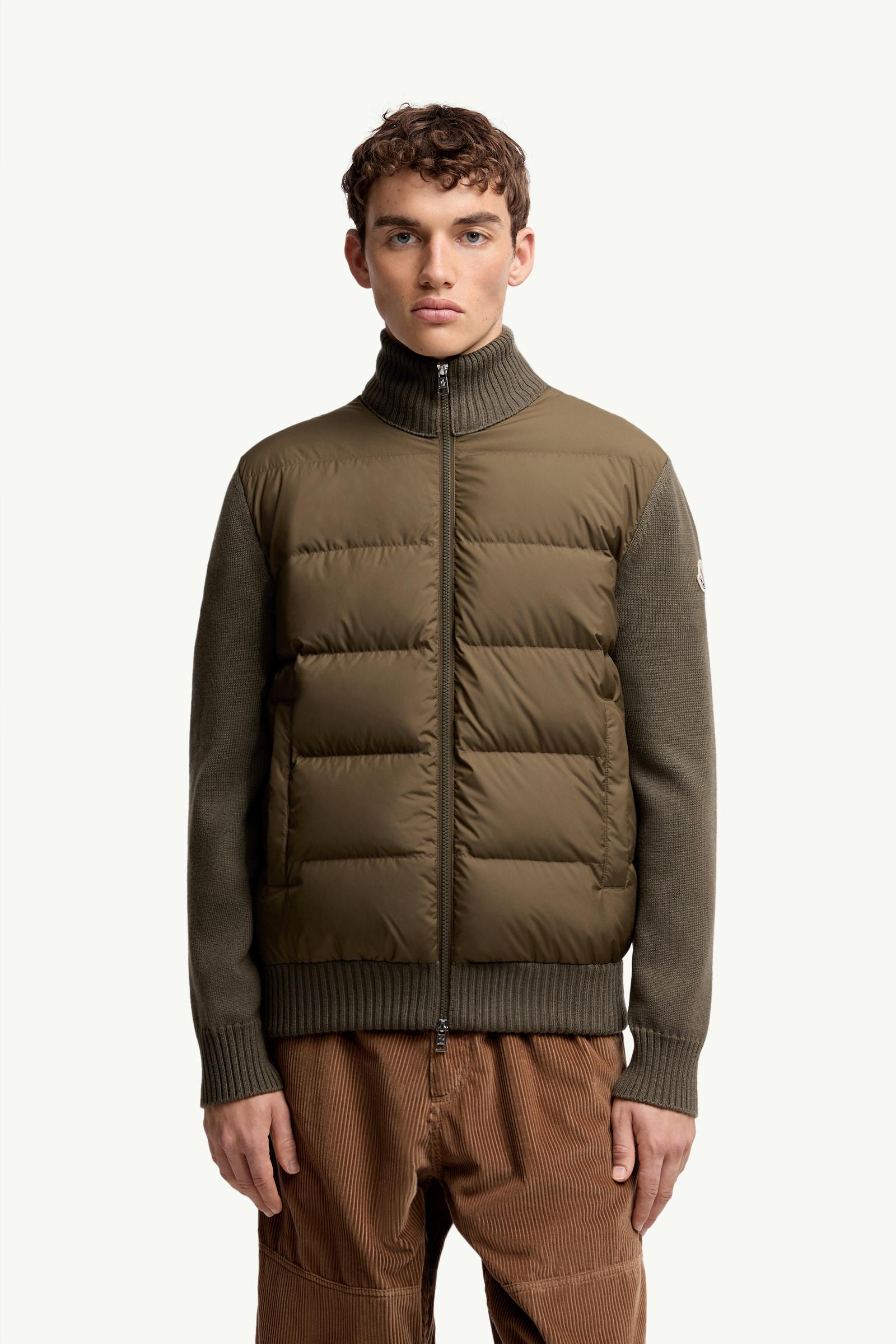 Moncler Padded Wool Zip-Up Cardigan Olive Green Olive Green