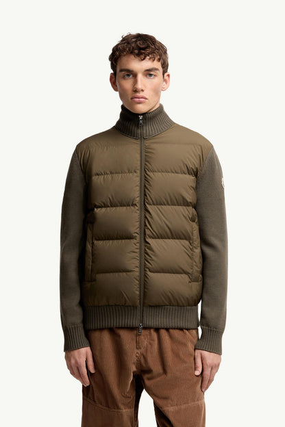 Moncler Padded Wool Zip-Up Cardigan Olive Green Olive Green