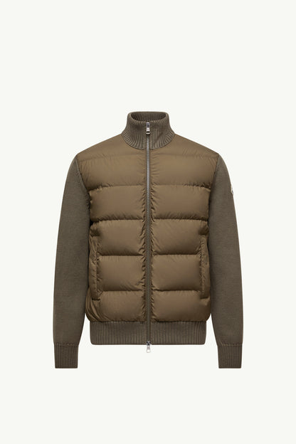 Moncler Padded Wool Zip-Up Cardigan Olive Green Olive Green