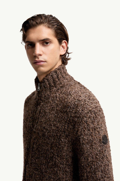 Moncler Wool & Alpaca Zip-Up Cardigan Brown Brown