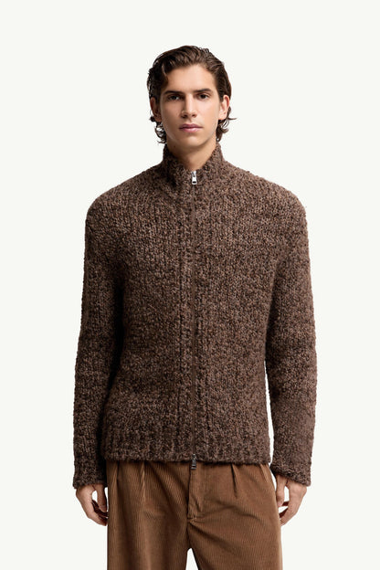 Moncler Wool & Alpaca Zip-Up Cardigan Brown Brown