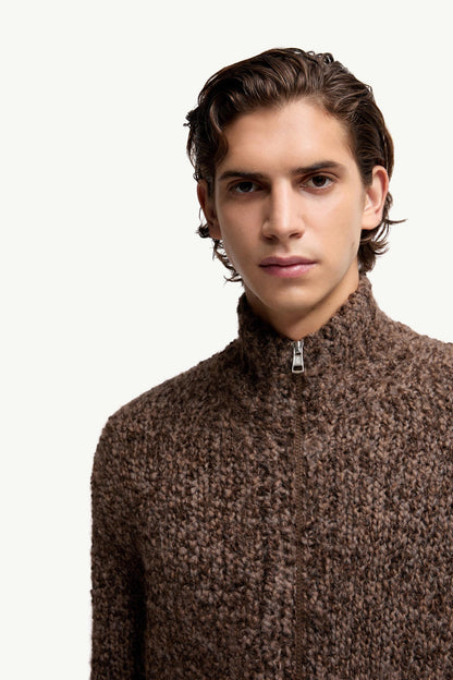 Moncler Wool & Alpaca Zip-Up Cardigan Brown Brown