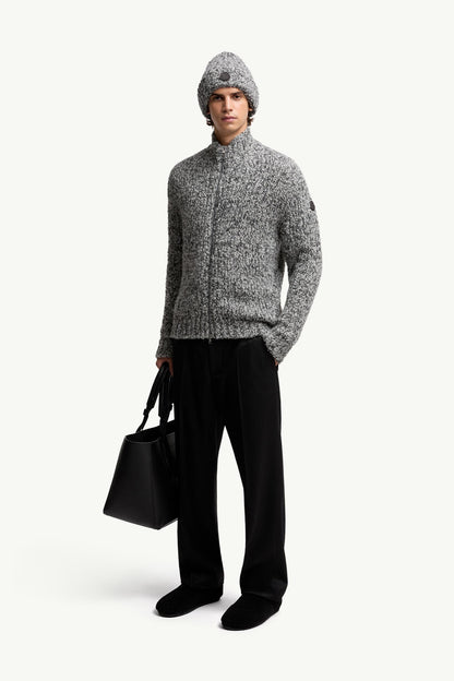 Moncler Wool & Alpaca Zip-Up Cardigan Grey Grey