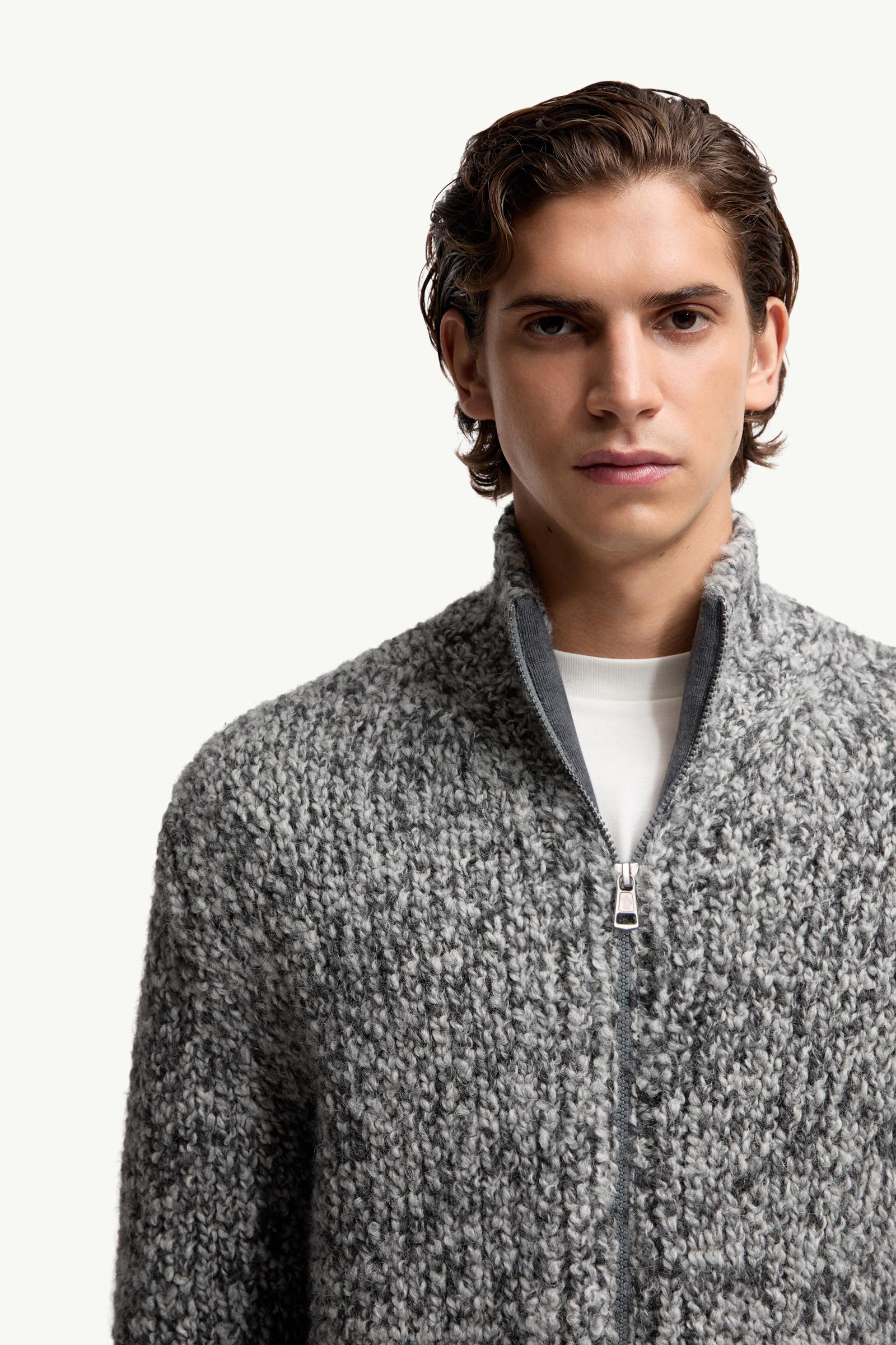 Moncler Wool & Alpaca Zip-Up Cardigan Grey Grey
