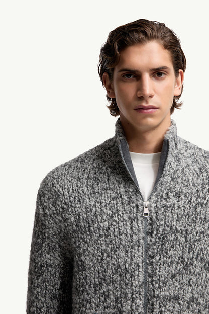 Moncler Wool & Alpaca Zip-Up Cardigan Grey Grey