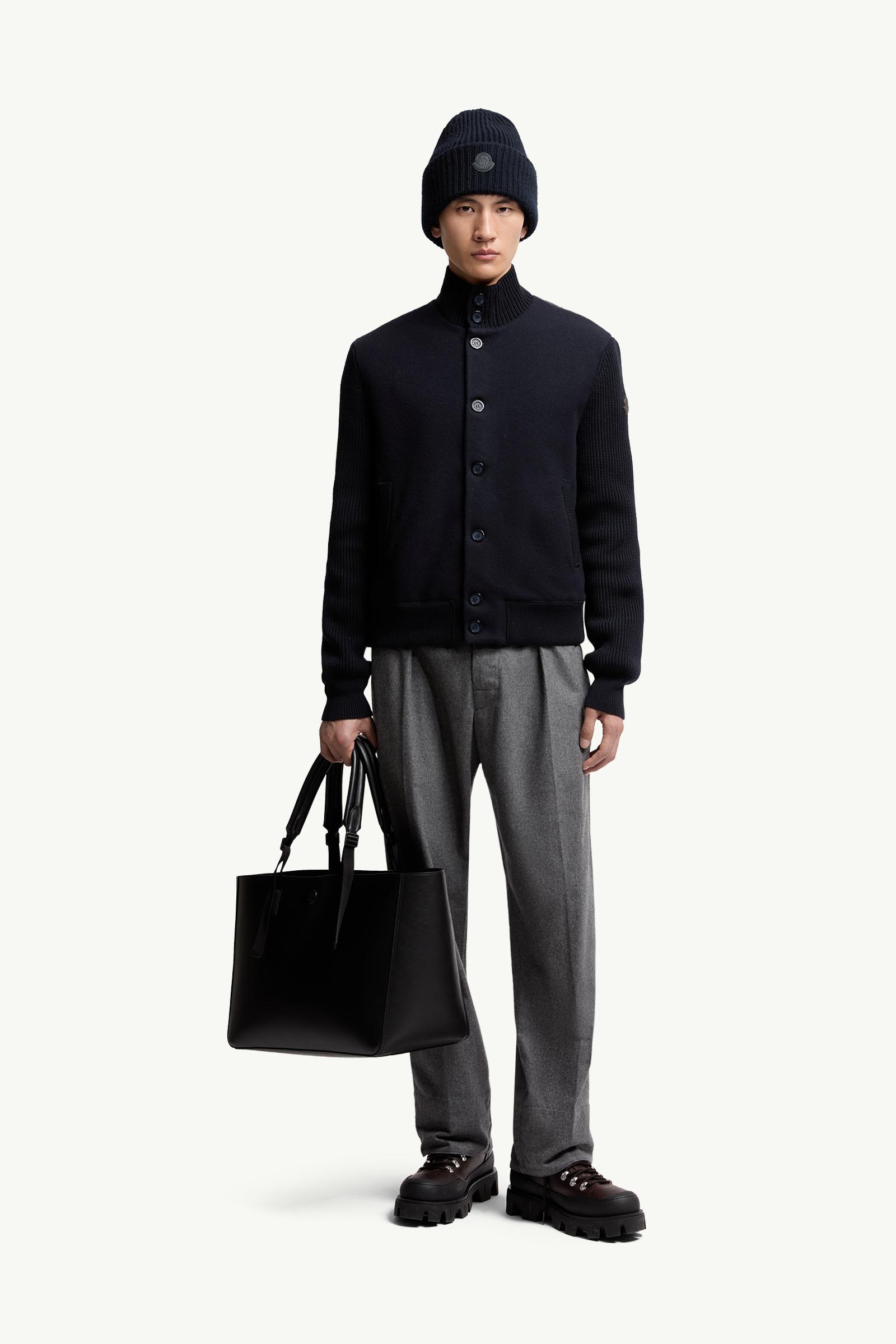 Moncler Padded Wool Zip-Up Cardigan Navy Blue Navy Blue
