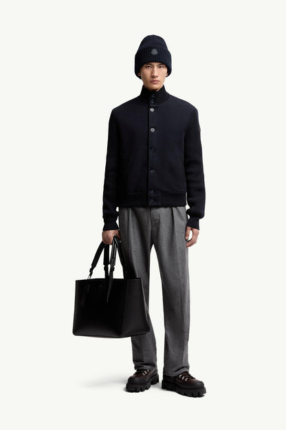 Moncler Padded Wool Zip-Up Cardigan Navy Blue Navy Blue