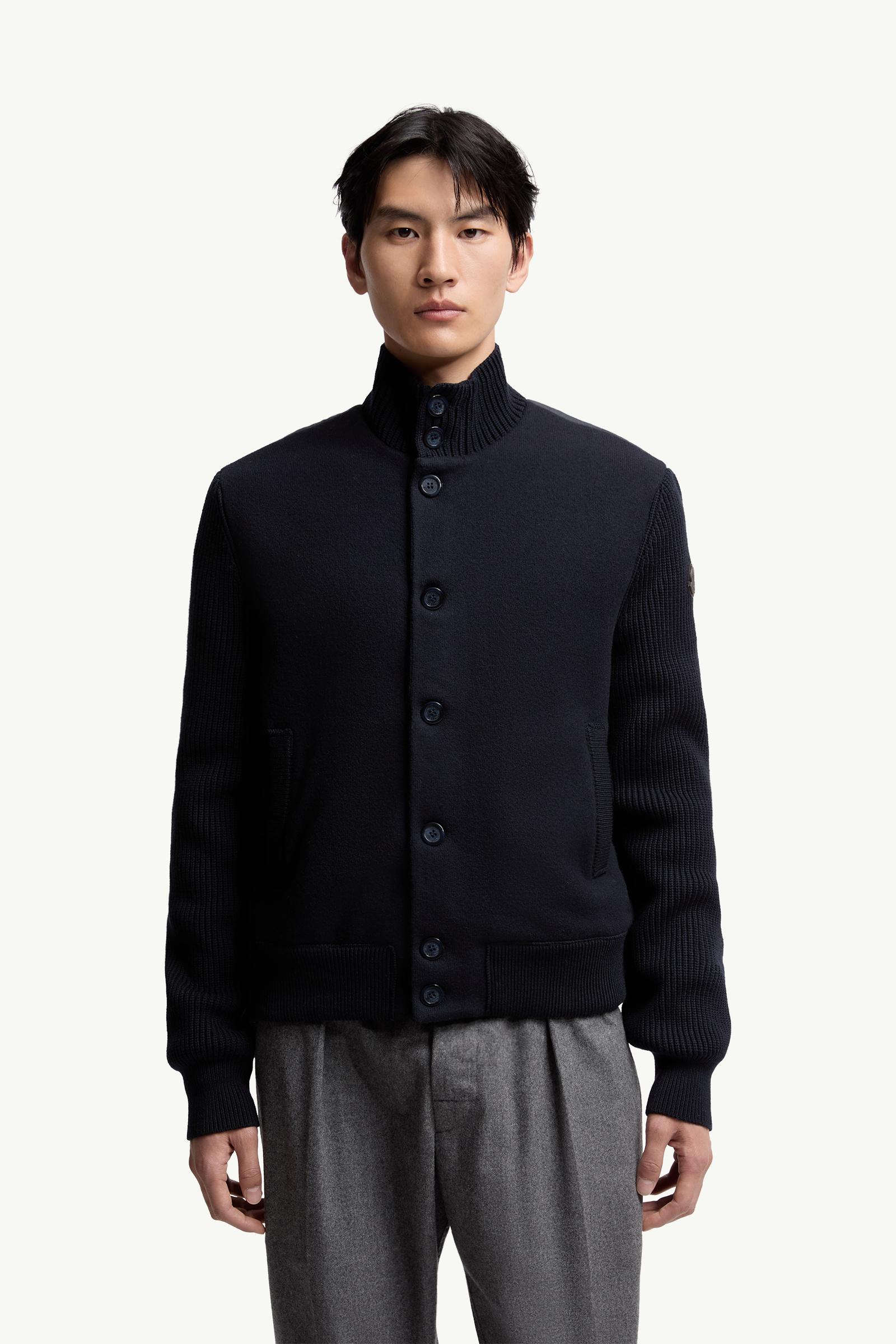 Moncler Padded Wool Zip-Up Cardigan Navy Blue Navy Blue