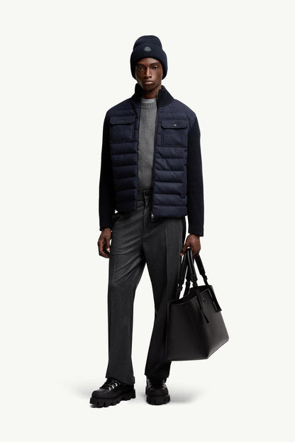 Moncler Padded Wool Zip-Up Cardigan Navy Blue Navy Blue