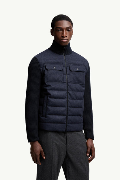 Moncler Padded Wool Zip-Up Cardigan Navy Blue Navy Blue