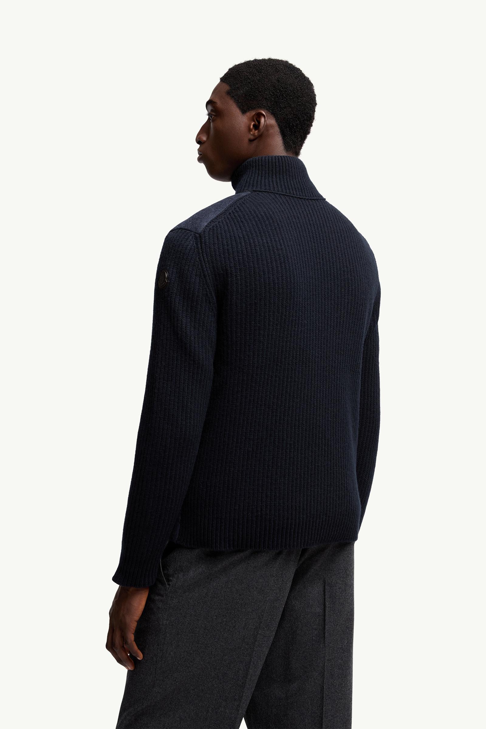 Moncler Padded Wool Zip-Up Cardigan Navy Blue Navy Blue