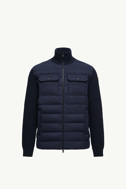 Moncler Padded Wool Zip-Up Cardigan Navy Blue Navy Blue