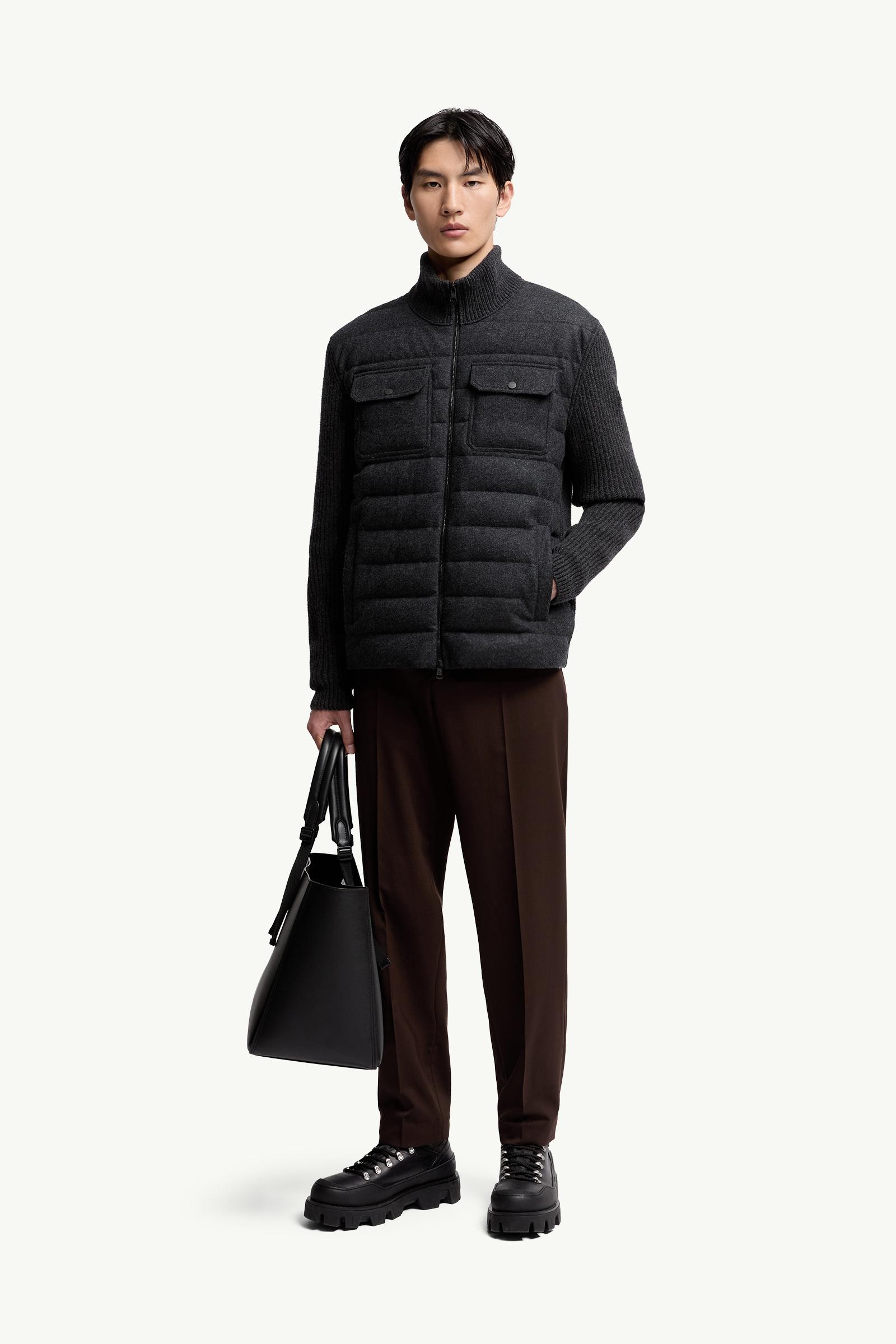 Moncler Padded Wool Zip-Up Cardigan Dark Grey Dark Grey