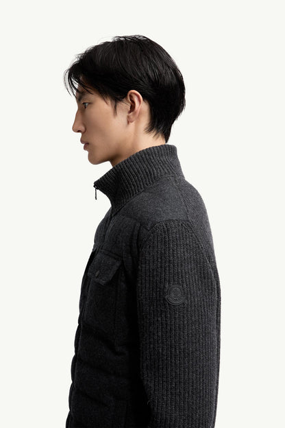 Moncler Padded Wool Zip-Up Cardigan Dark Grey Dark Grey