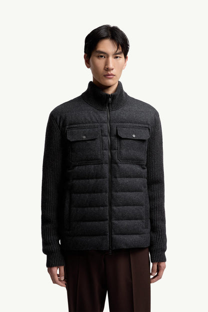 Moncler Padded Wool Zip-Up Cardigan Dark Grey Dark Grey