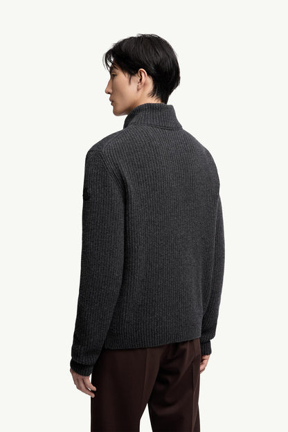 Moncler Padded Wool Zip-Up Cardigan Dark Grey Dark Grey