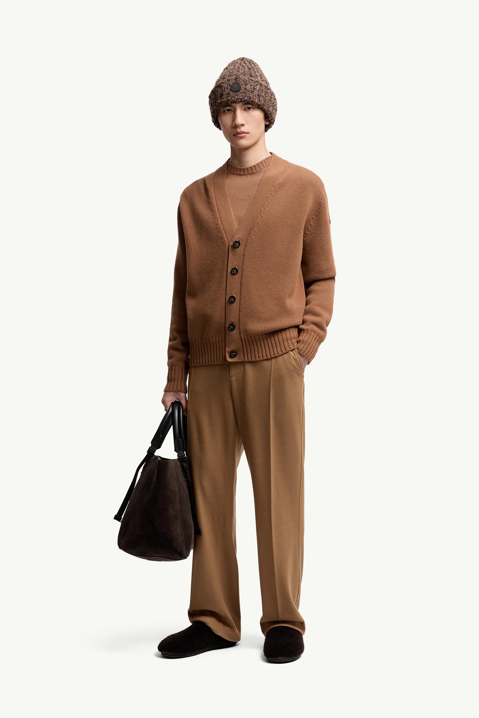 Moncler V-Neck Wool Cardigan Camel Beige Camel Beige