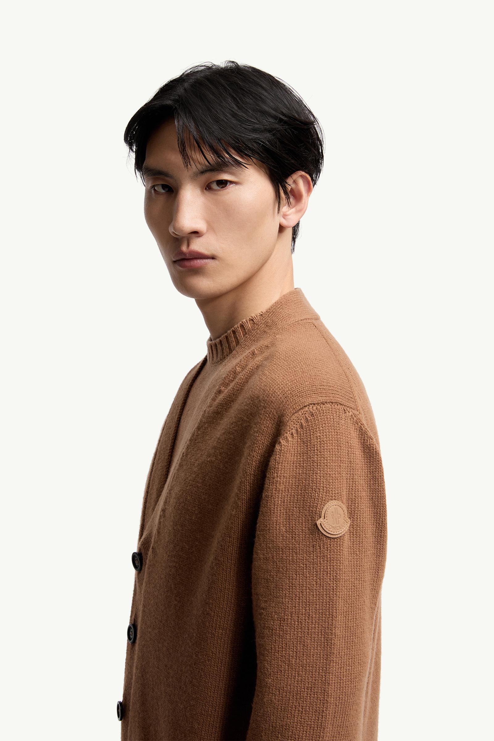 Moncler V-Neck Wool Cardigan Camel Beige Camel Beige