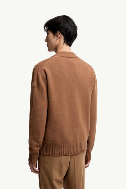 Moncler V-Neck Wool Cardigan Camel Beige Camel Beige