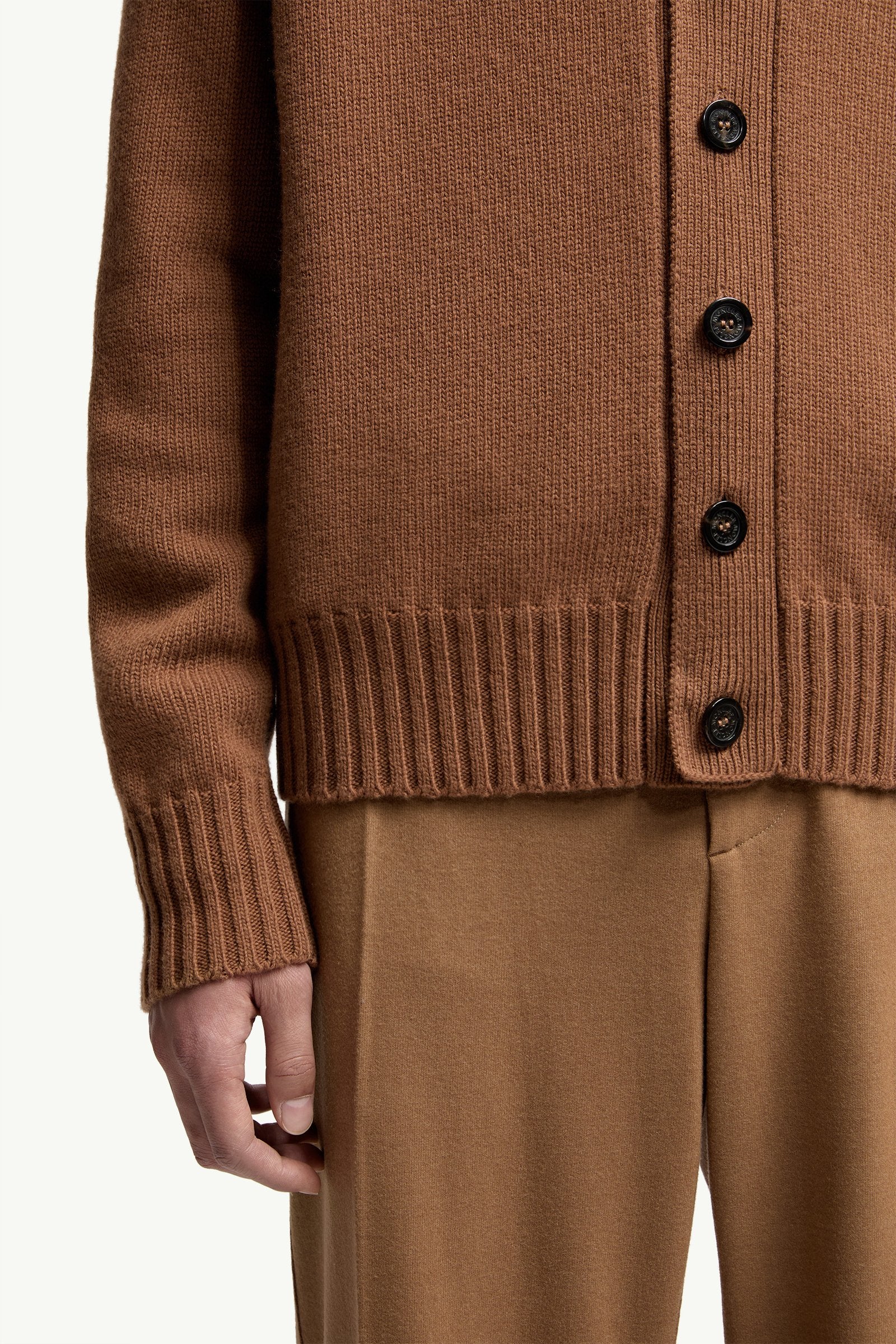 Moncler V-Neck Wool Cardigan Camel Beige Camel Beige