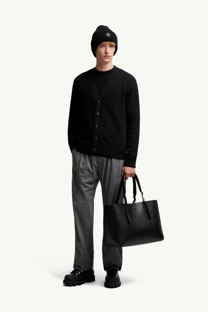 Moncler V-Neck Wool Cardigan Black Black