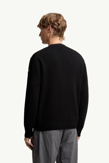 Moncler V-Neck Wool Cardigan Black Black