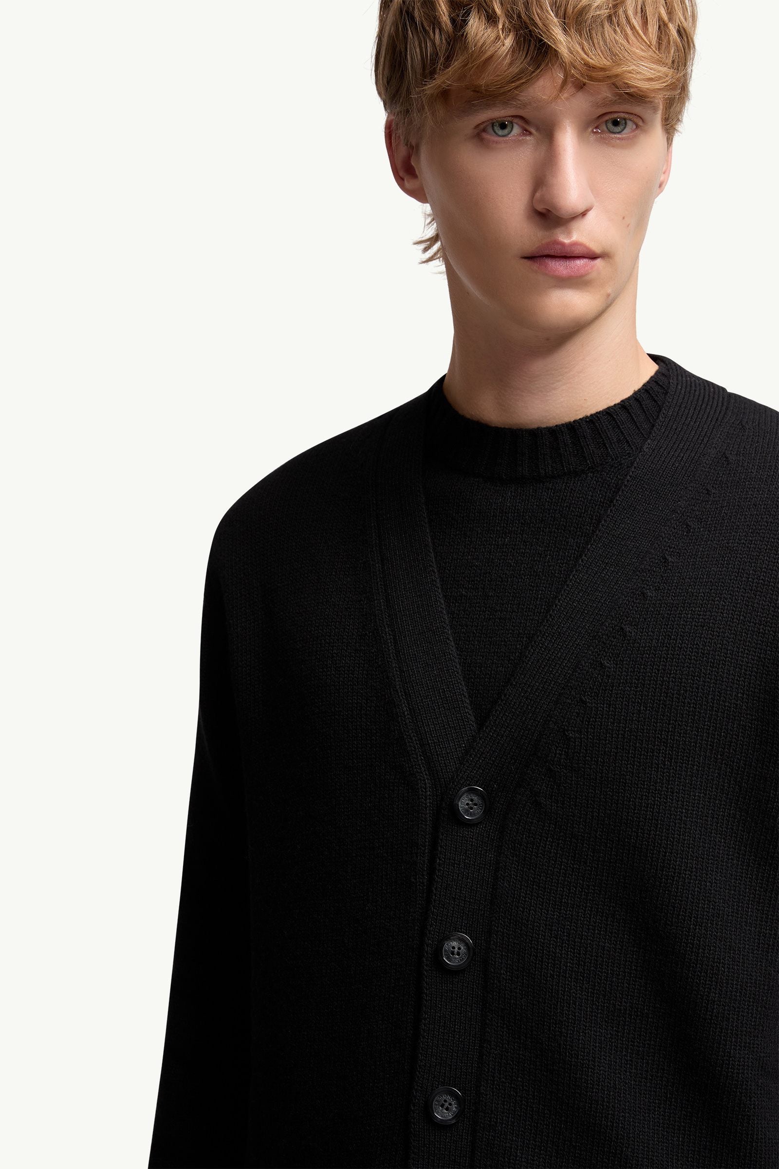 Moncler V-Neck Wool Cardigan Black Black