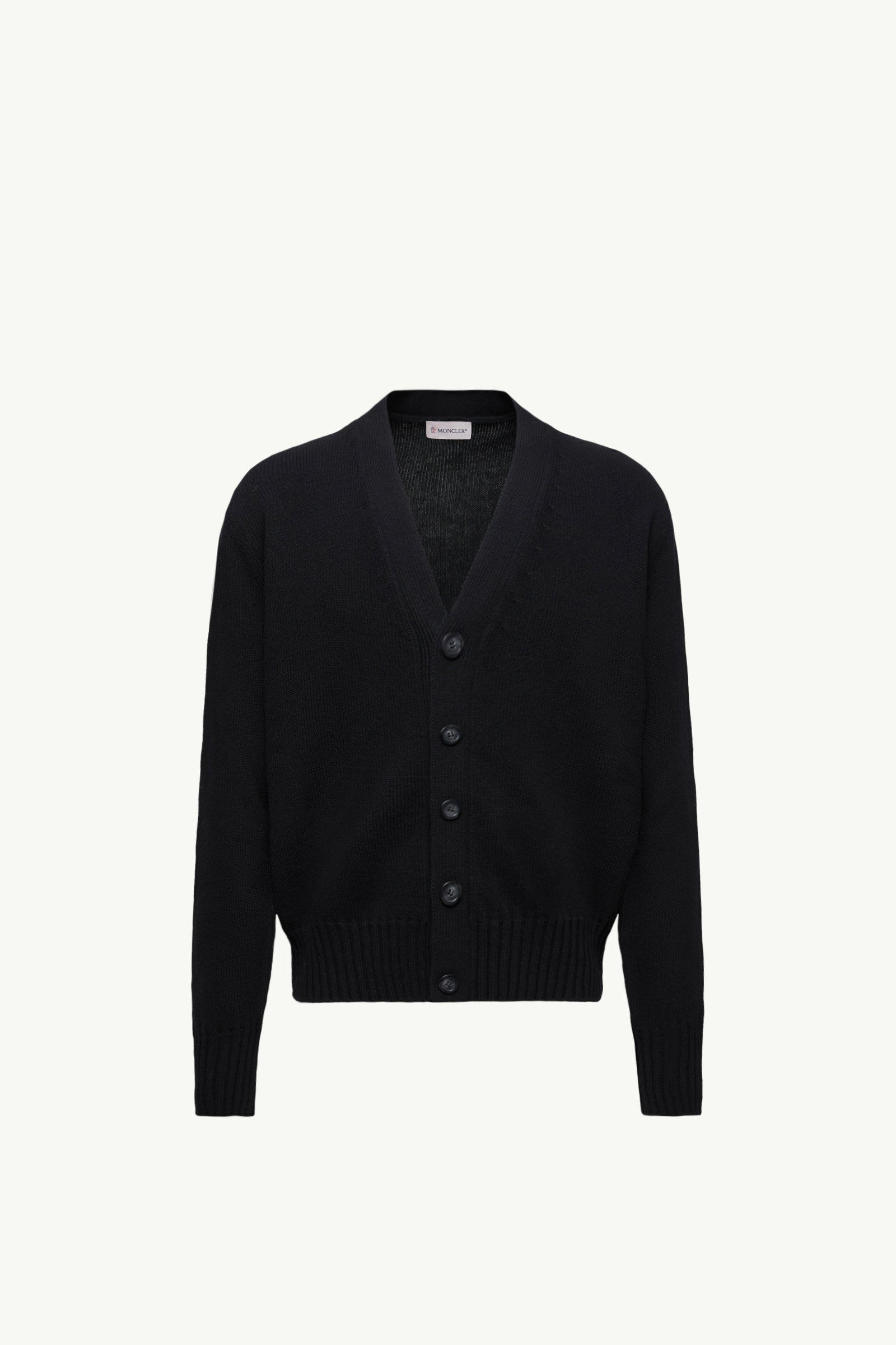 Moncler V-Neck Wool Cardigan Black Black