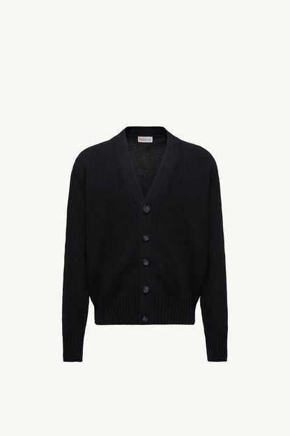 Moncler V-Neck Wool Cardigan Black Black