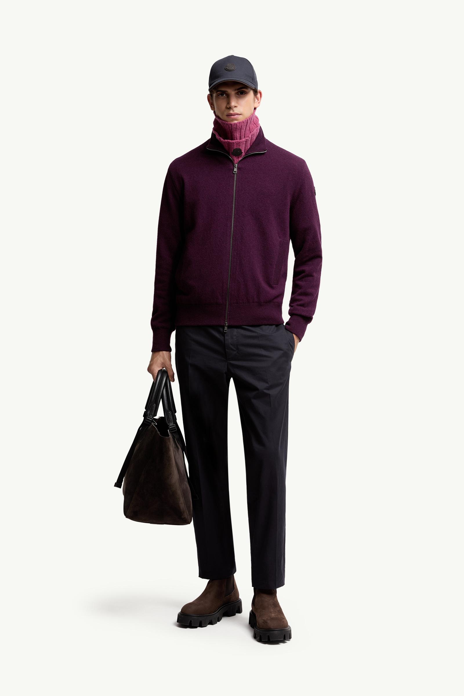 Moncler Wool & Cashmere Zip-Up Cardigan Purple Purple