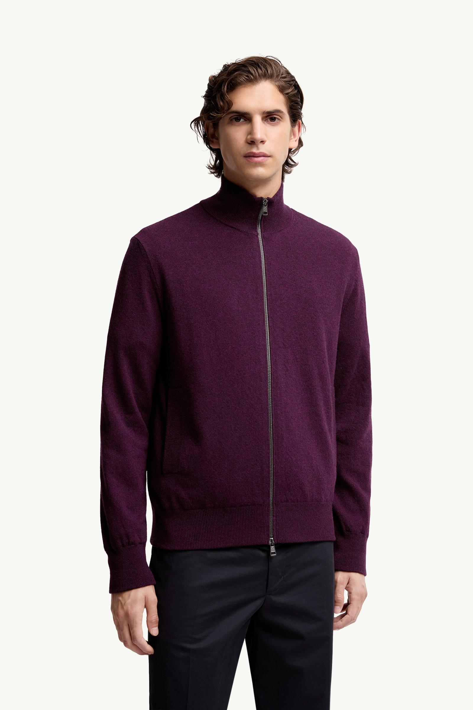 Moncler Wool & Cashmere Zip-Up Cardigan Purple Purple