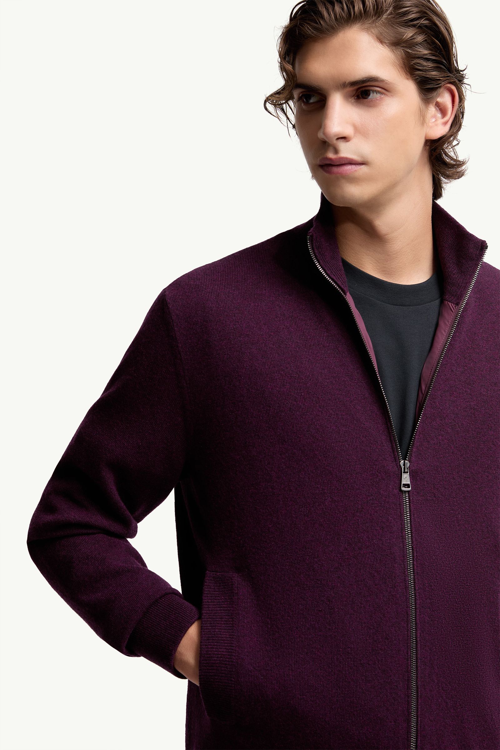 Moncler Wool & Cashmere Zip-Up Cardigan Purple Purple