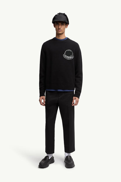 Moncler Embroidered Logo Wool Sweater Black Black