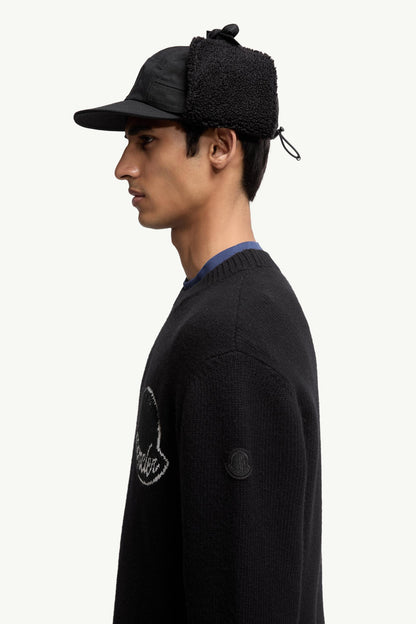 Moncler Embroidered Logo Wool Sweater Black Black