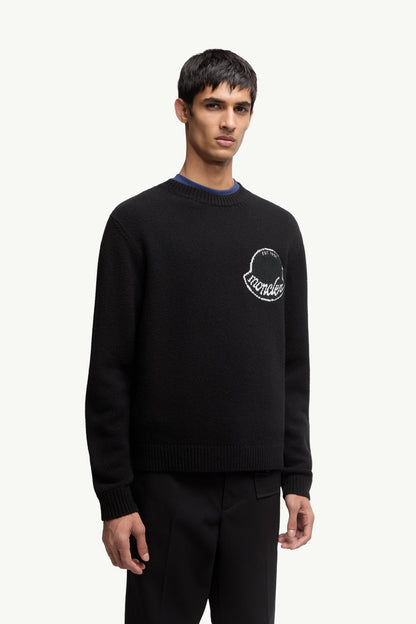 Moncler Embroidered Logo Wool Sweater Black Black