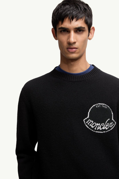 Moncler Embroidered Logo Wool Sweater Black Black