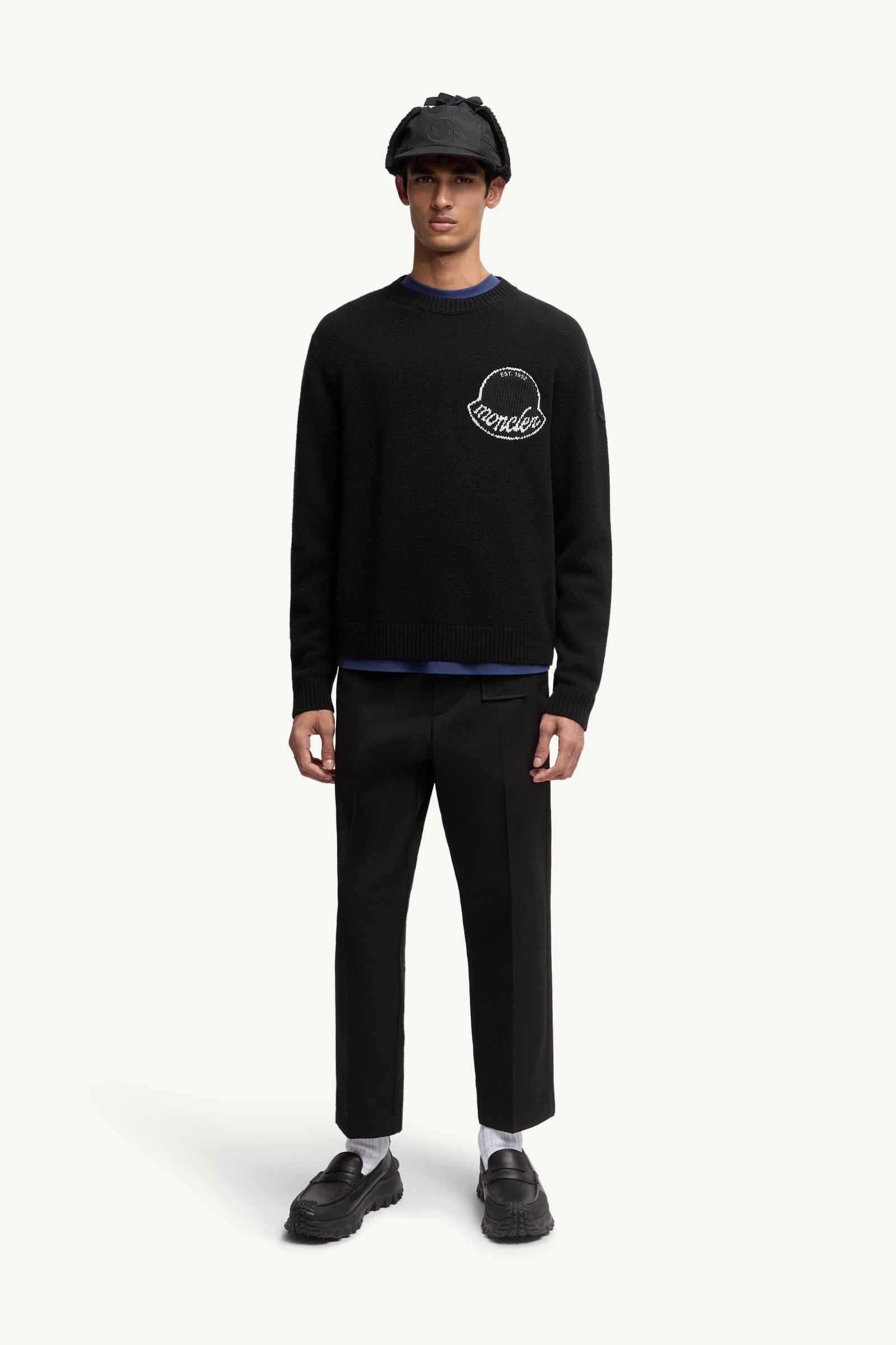 Moncler Embroidered Logo Wool Sweater Black Black