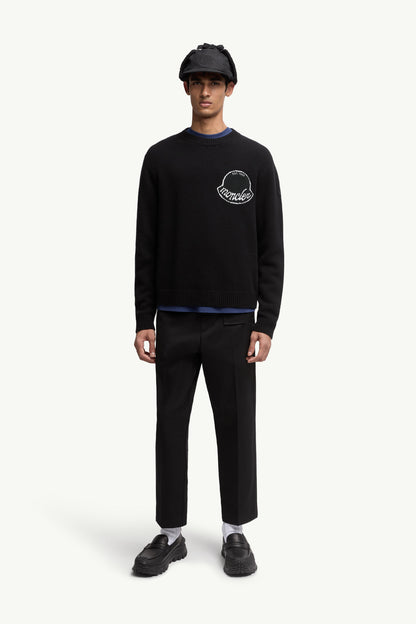 Moncler Embroidered Logo Wool Sweater Black Black
