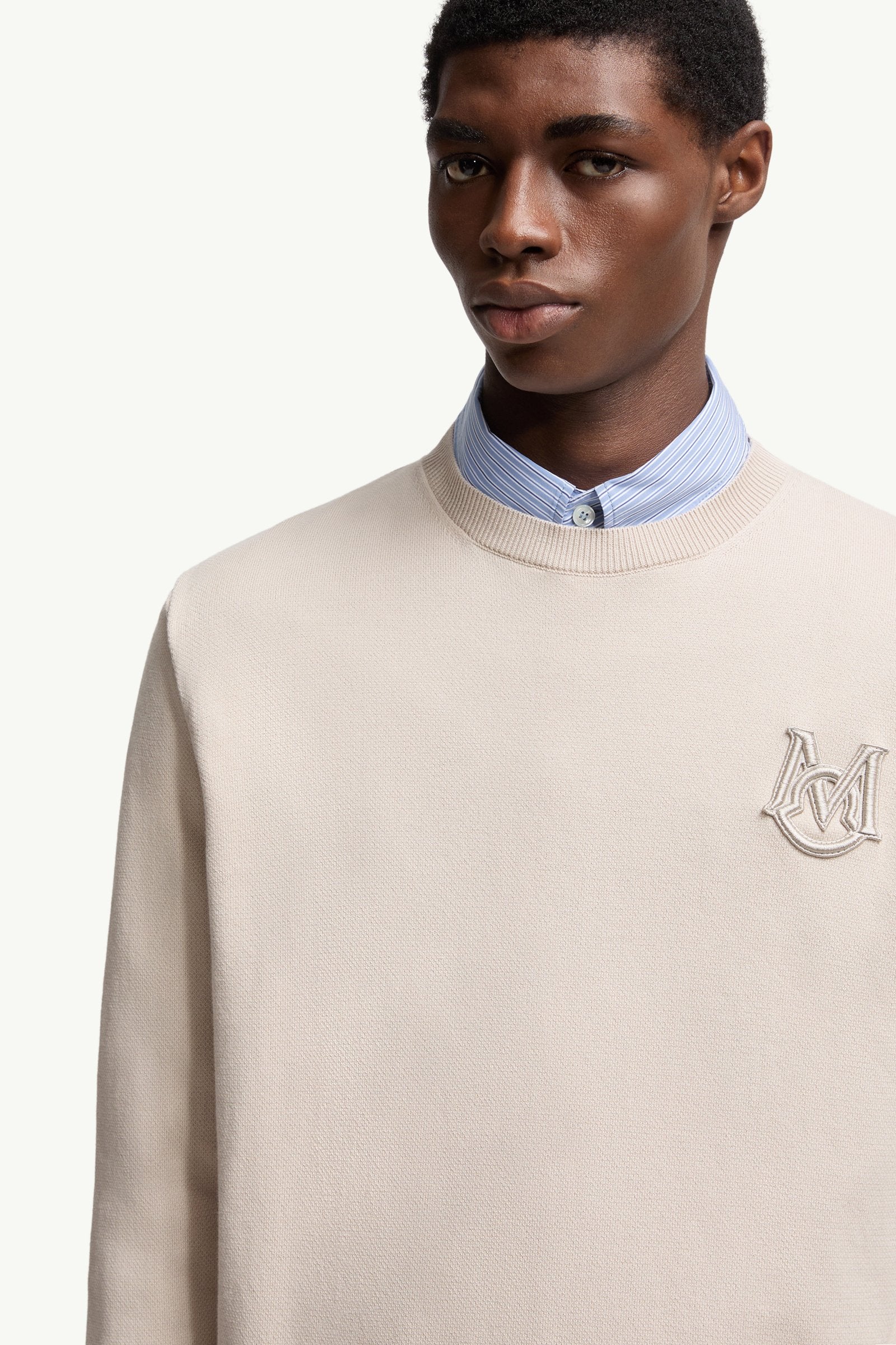 Moncler Embroidered Monogram Cotton Sweater Light Beige Light Beige
