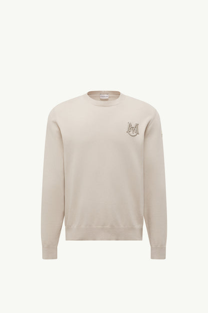Moncler Embroidered Monogram Cotton Sweater Light Beige Light Beige