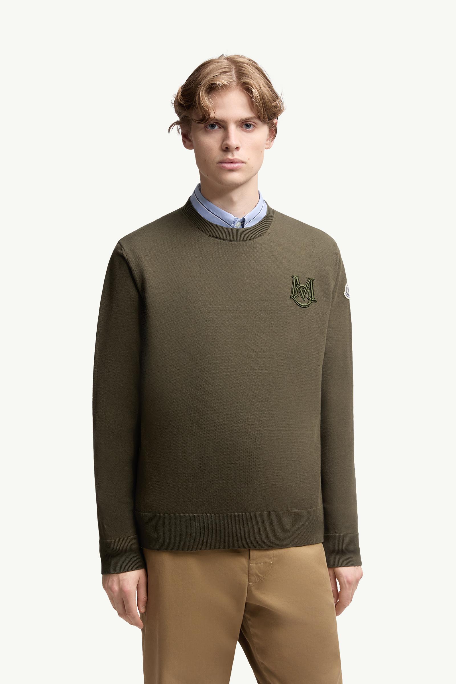 Moncler Embroidered Monogram Cotton Sweater Olive Green Olive Green