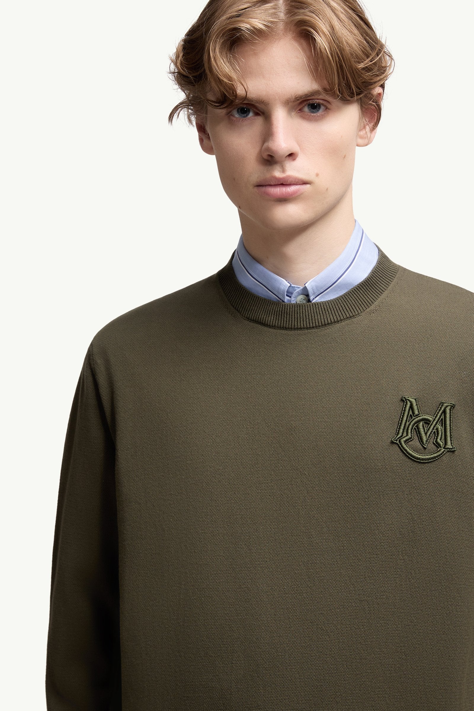 Moncler Embroidered Monogram Cotton Sweater Olive Green Olive Green