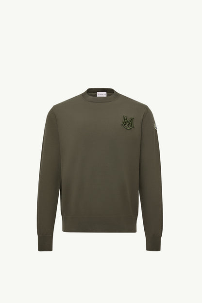 Moncler Embroidered Monogram Cotton Sweater Olive Green Olive Green
